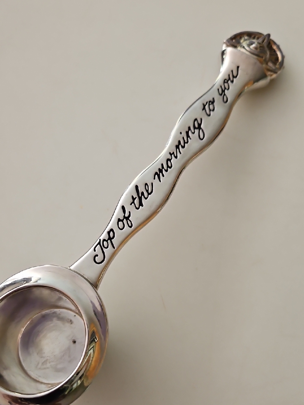 Vintage Top Hat Neiman Marcus Silver Metal Coffee Scoop with Inscribed Handle